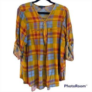 MISS LILI - Orange Plaid Zipper Closure Top - 3X